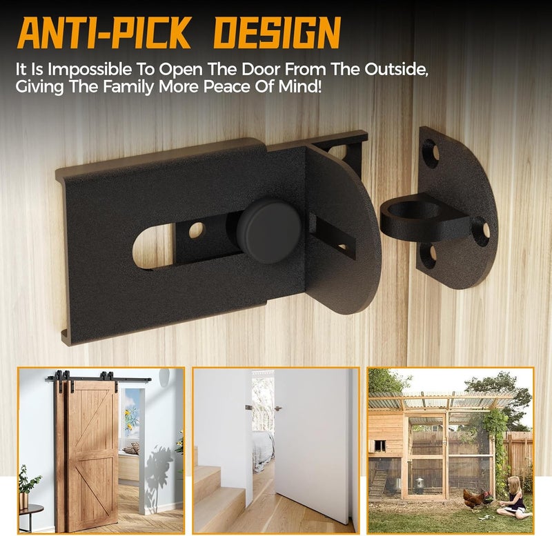 GMSP Sliding Door Lock, 90 Degree Door Hasp Latch Lock, Stainless Steel Security Right Angle Padlock with Screws for Push/Sliding/Barn Doors (1PC, Black, Large) - Image 3